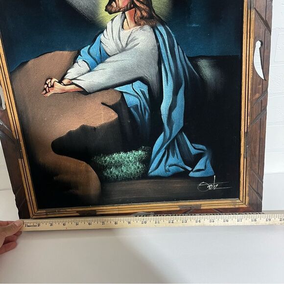 Framed Jesus Wall Art with Blue and Brown Accents made in Mexico - Picture 3 of 10